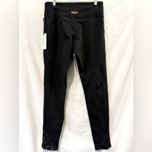 NWT - Warrior by Danica Patrick Black Women's Yoga Pants with Lace Detail